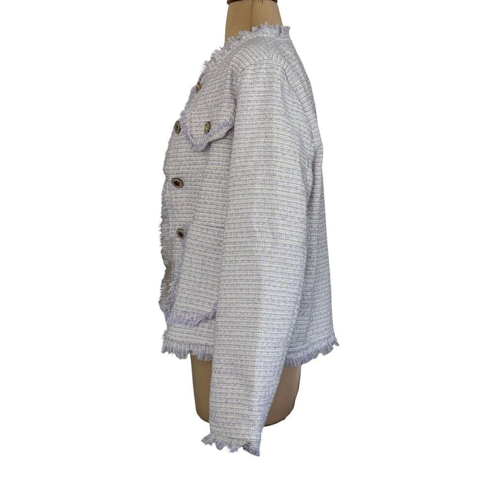BBGD Lavender Tweed Fringe Designer Blazer Jacket Button Cropped Parisian Size L - Picture 8 of 10